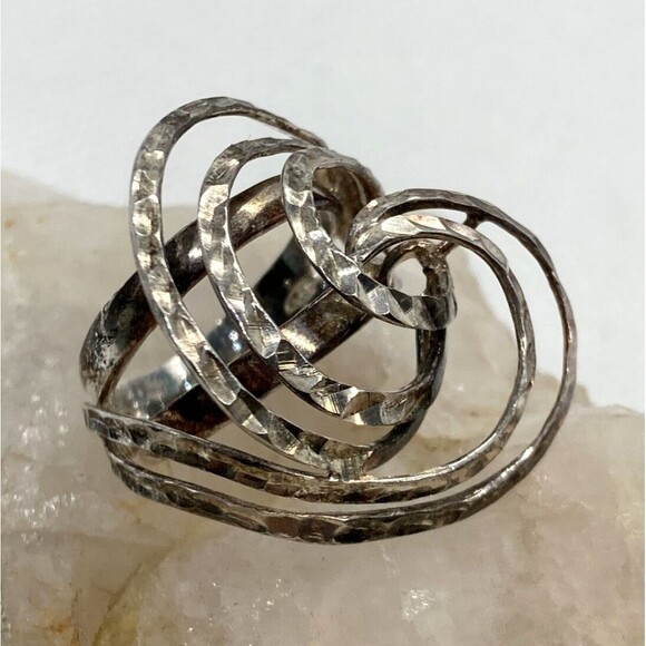 Vintage‎ B Italy Flourish Hammered Swirl Ring Size 6 Sterling 925 Silver 5.7g - Picture 1 of 11